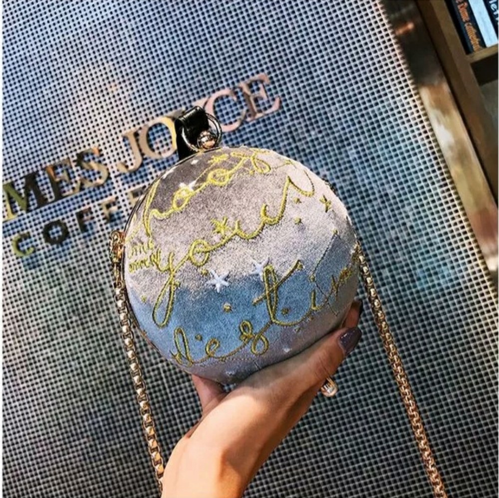 Galaxy Velvet Crossbody Chain Round Ball Purse Bag